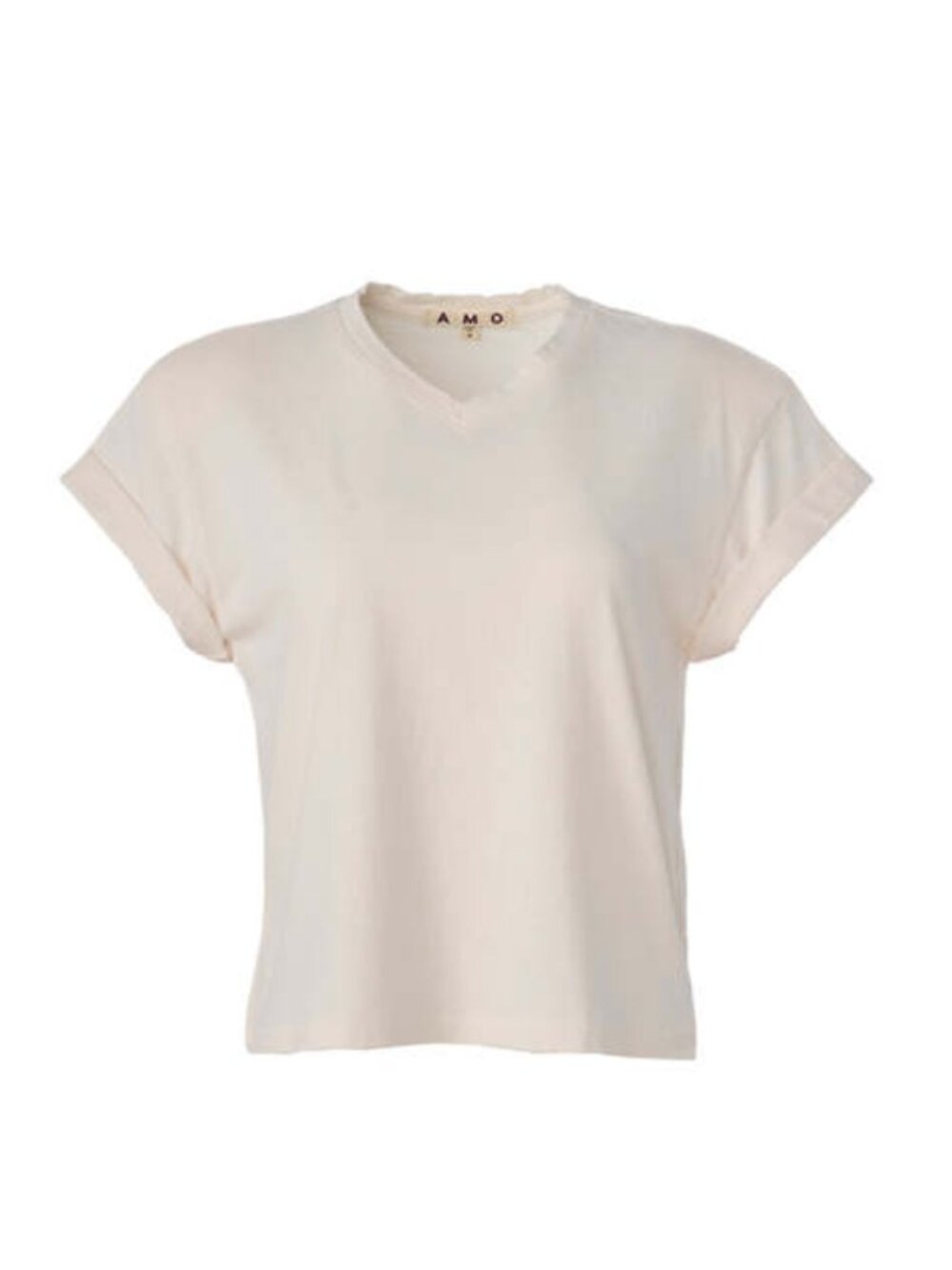 AMO La Vie Tee Top T Shirt Womens XS Cream Ivory V-Neck Short Sleeve Cotton